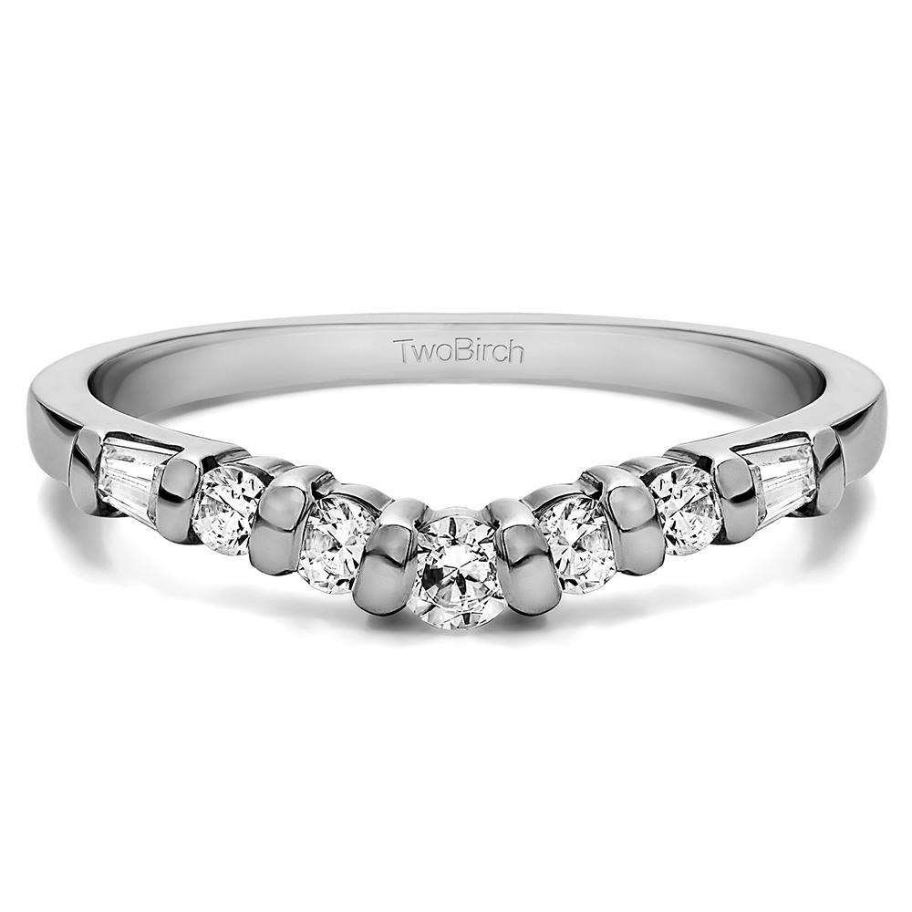 TwoBirch Timeless Contour Wedding Ring in Sterling Silver with Cubic Zirconia (0.42 CT)