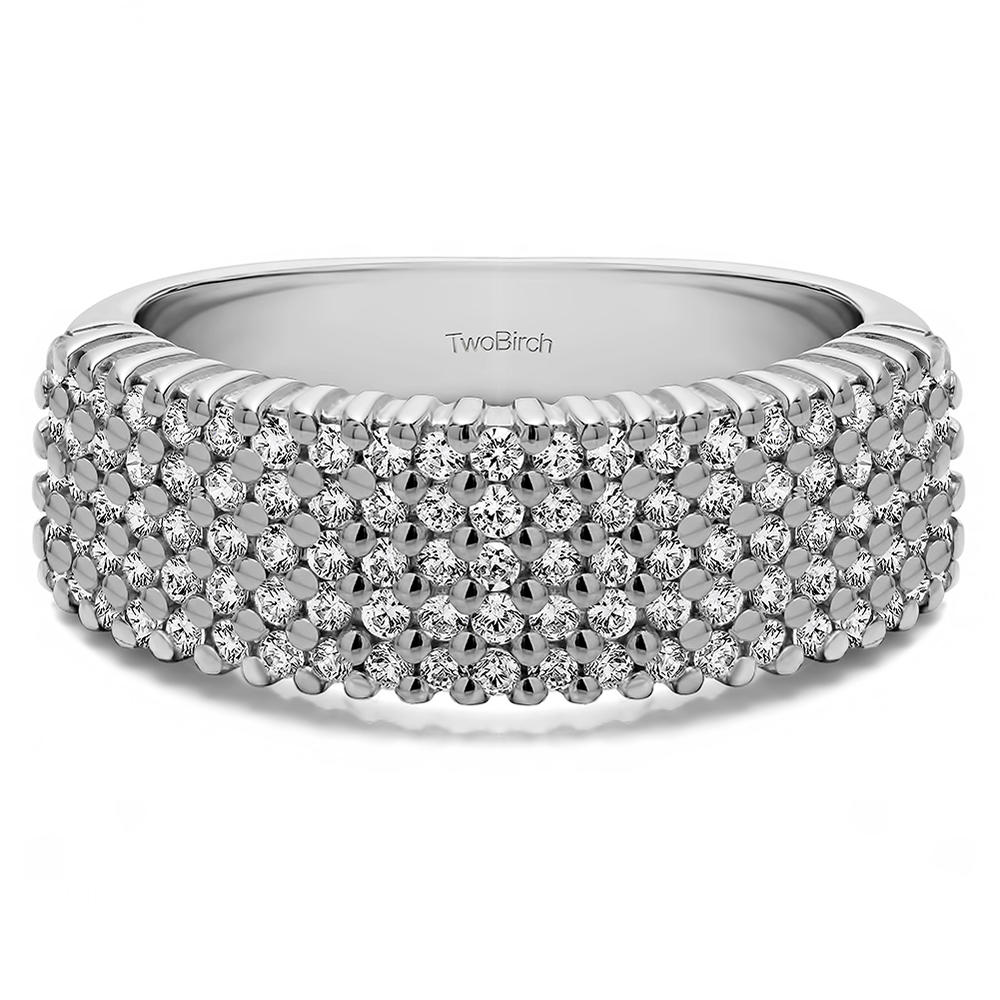 TwoBirch Multi Row Common Prong Wedding Ring in Sterling Silver with Cubic Zirconia (1 CT)
