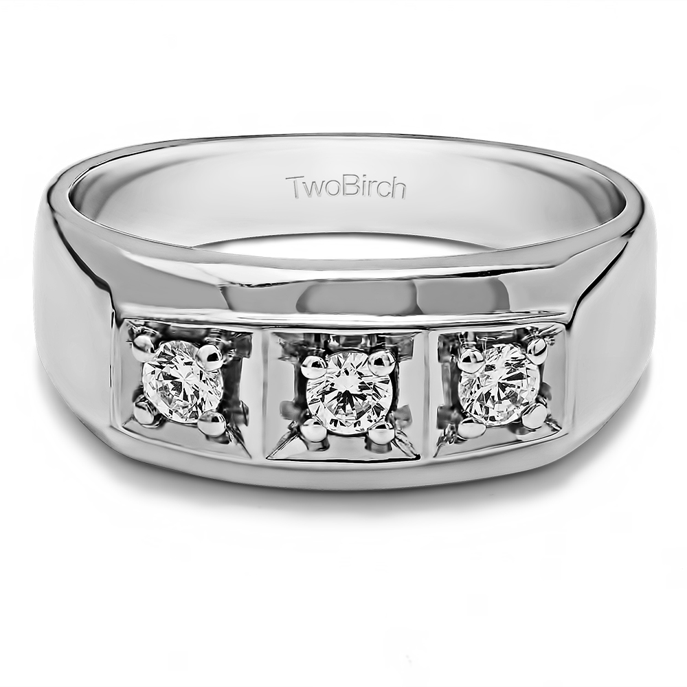 TwoBirch Cool Fashion Ring or Unique Wedding Band in Sterling Silver with Cubic Zirconia (0.33 CT)