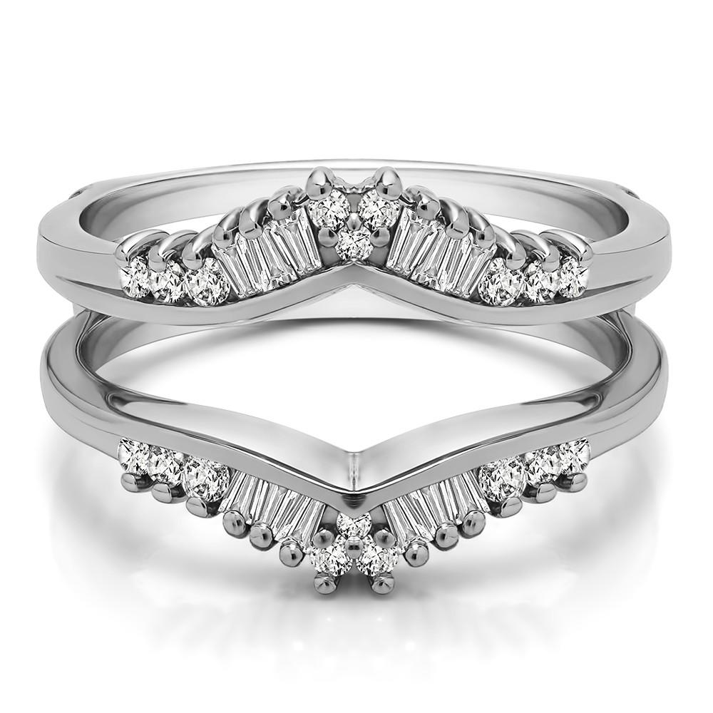 TwoBirch Traditional Chevron Style Ring Enhancer in Sterling Silver with Cubic Zirconia (0.42 CT)