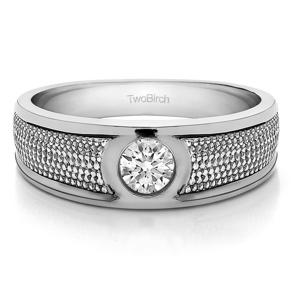 TwoBirch Solitaire Mens Fashion Ring Or Mens Wedding Ring in 10k White Gold with Cubic Zirconia (0.25 CT)