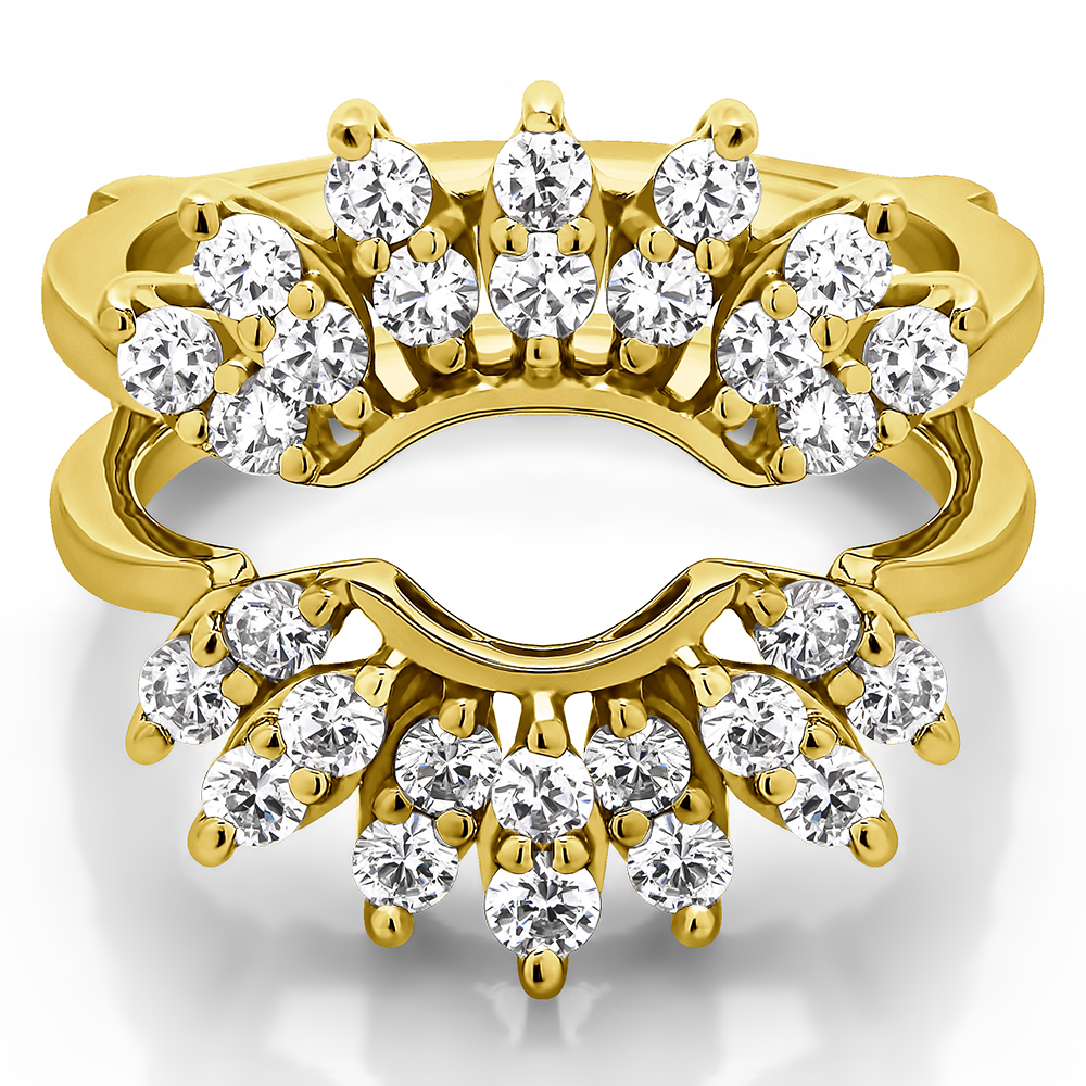 TwoBirch Double Row Halo Sunburst Ring Guard  in Yellow Silver with Cubic Zirconia (0.98 CT)