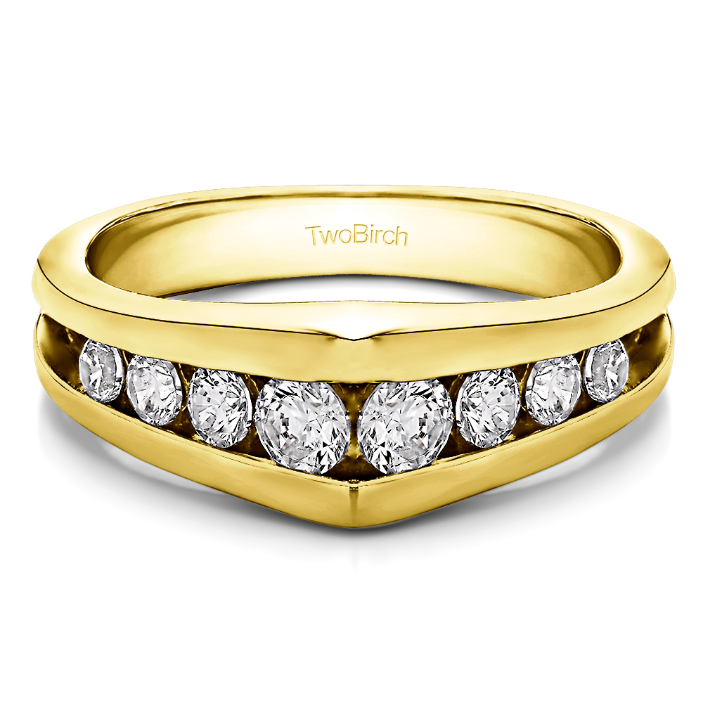 TwoBirch Domed Channel Set Men's Ring in 10k Yellow gold with Cubic Zirconia (1 CT)