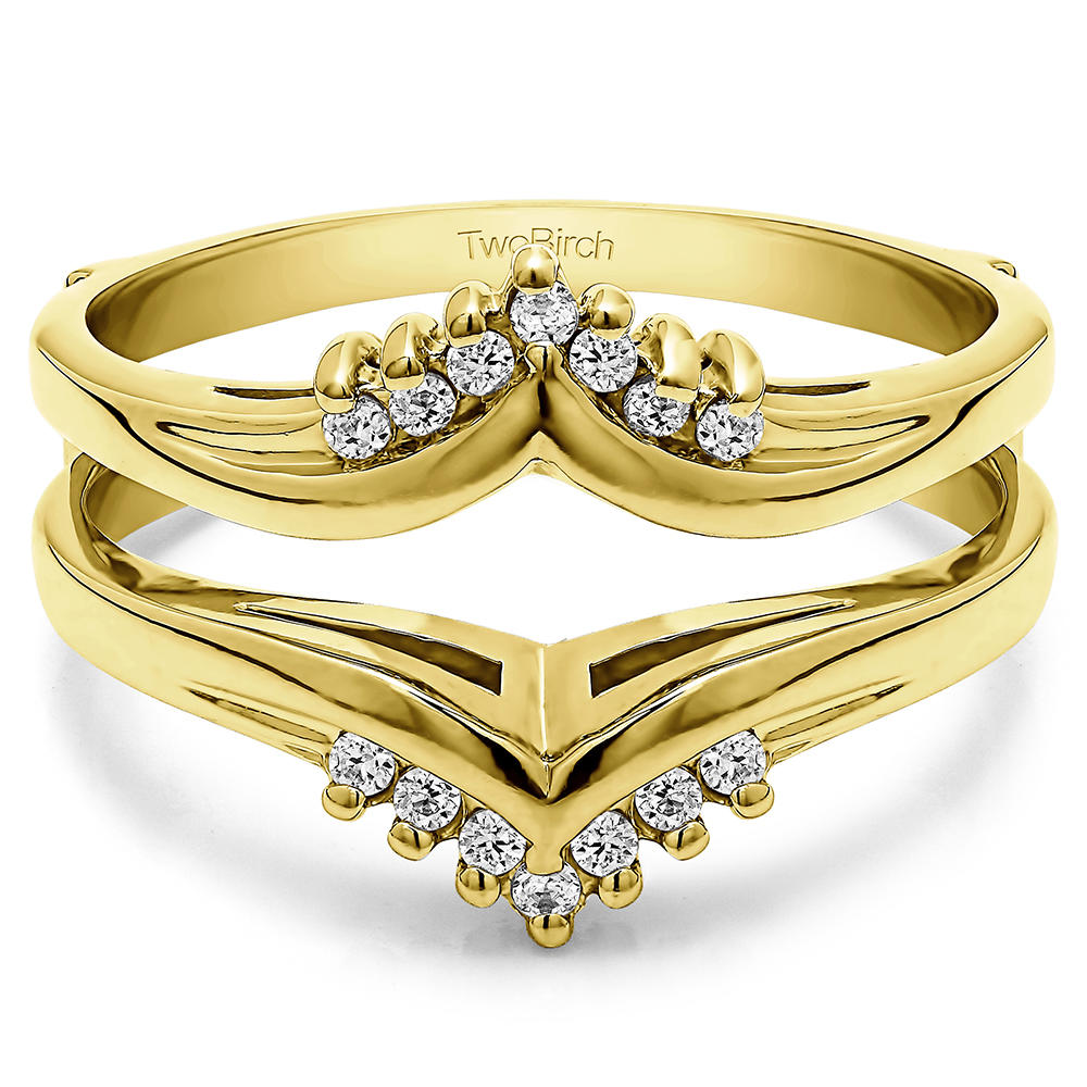 TwoBirch Traditional Style Chevron Style Ring Guard  in 10k Yellow gold with Cubic Zirconia (0.49 CT)