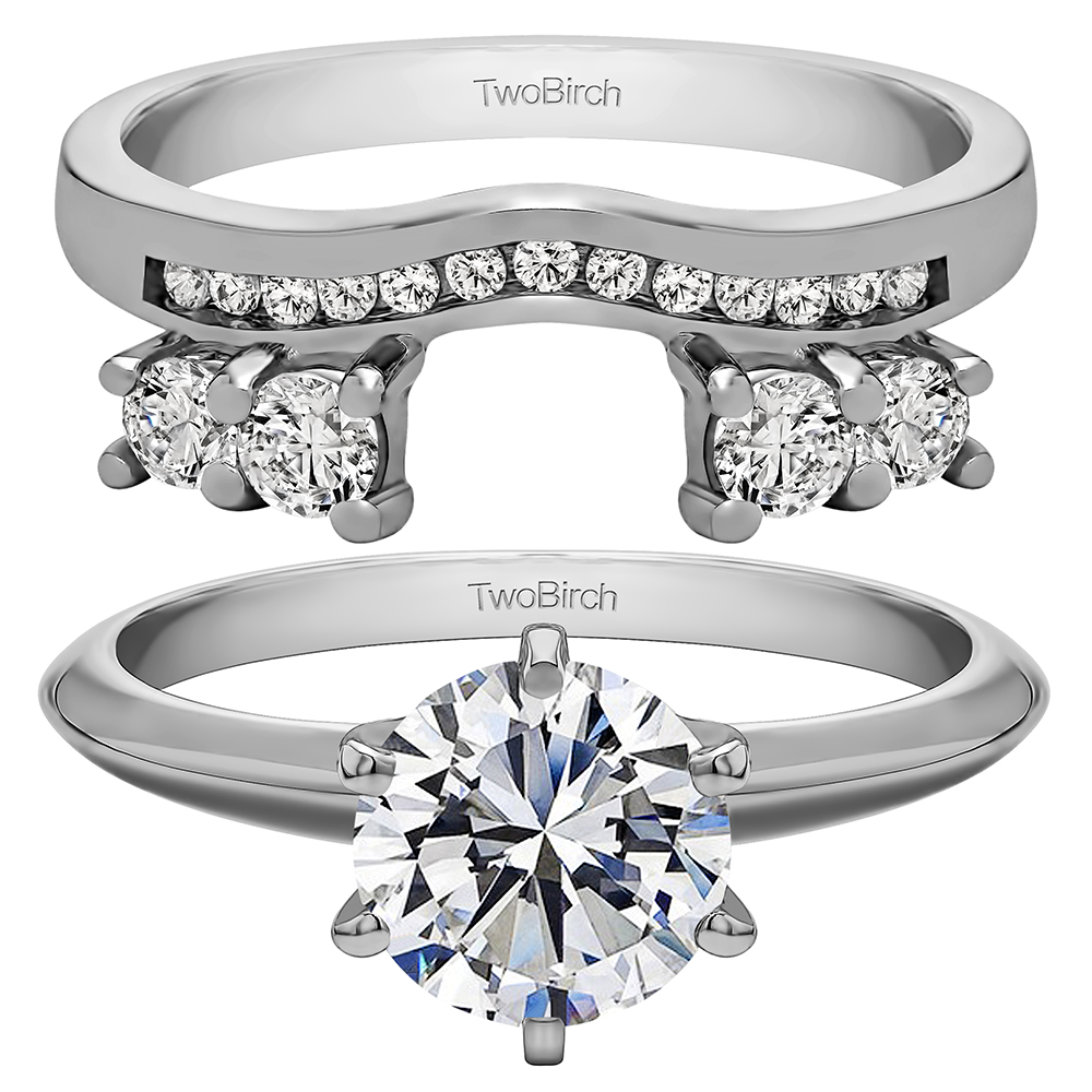 TwoBirch Solitaire Anniversary Ring Wrap Enhancer  in Sterling Silver with Cubic Zirconia (0.73 CT)