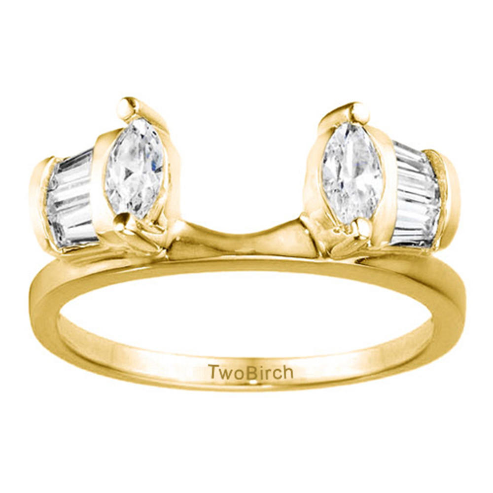 TwoBirch Fancy Style Anniversary Ring Wrap in Yellow Silver with Cubic Zirconia (0.75 CT)