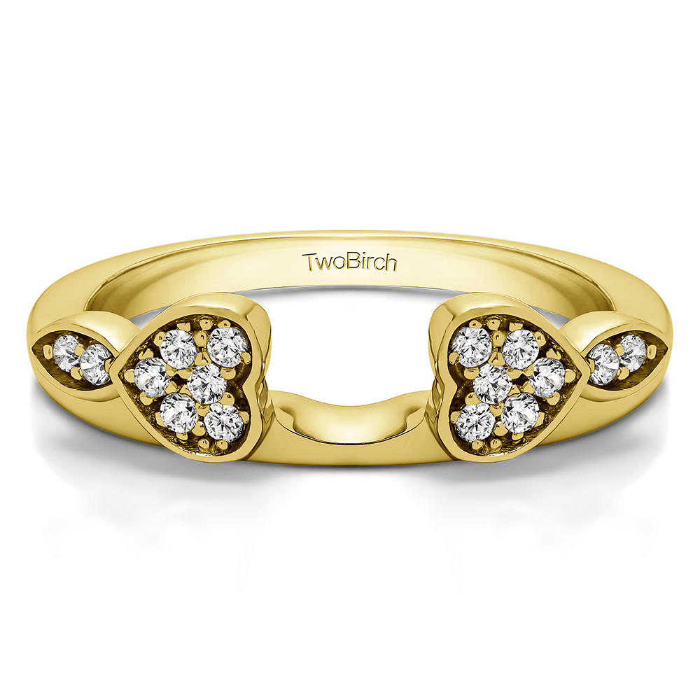 TwoBirch Heart Shaped Anniversary Ring Wrap in Yellow Silver with Cubic Zirconia (0.16 CT)