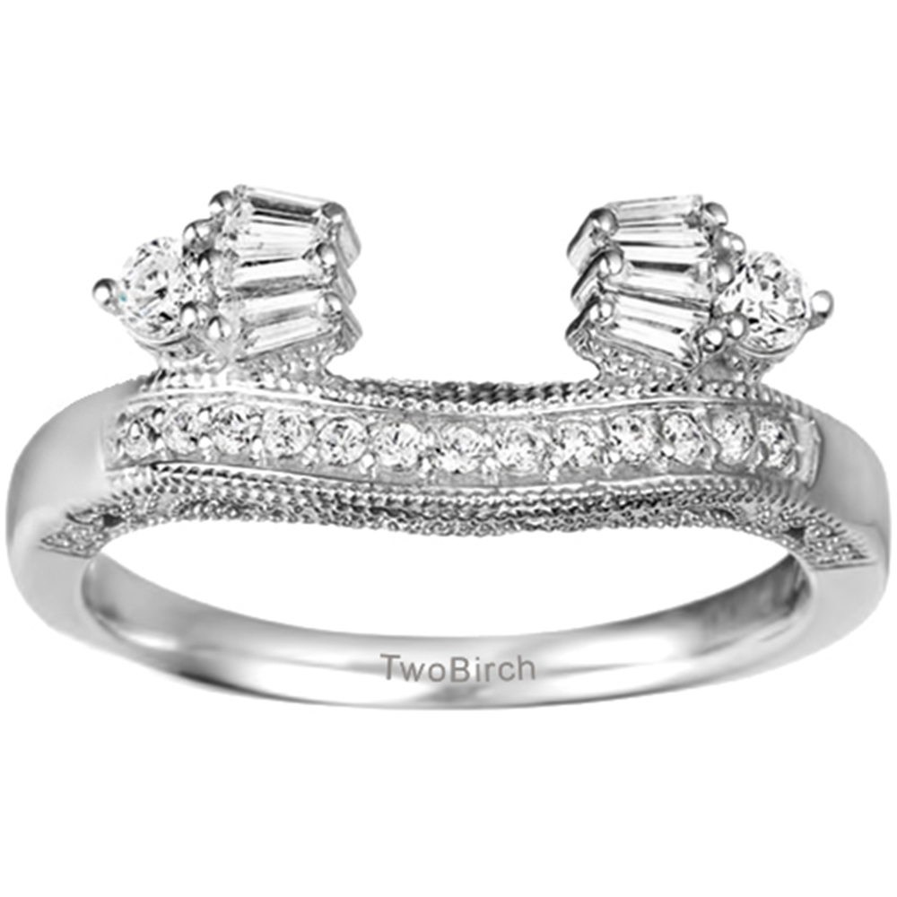 TwoBirch Vintage Style Ring Wrap Enhancer in 10k White Gold with Cubic Zirconia (0.39 CT)