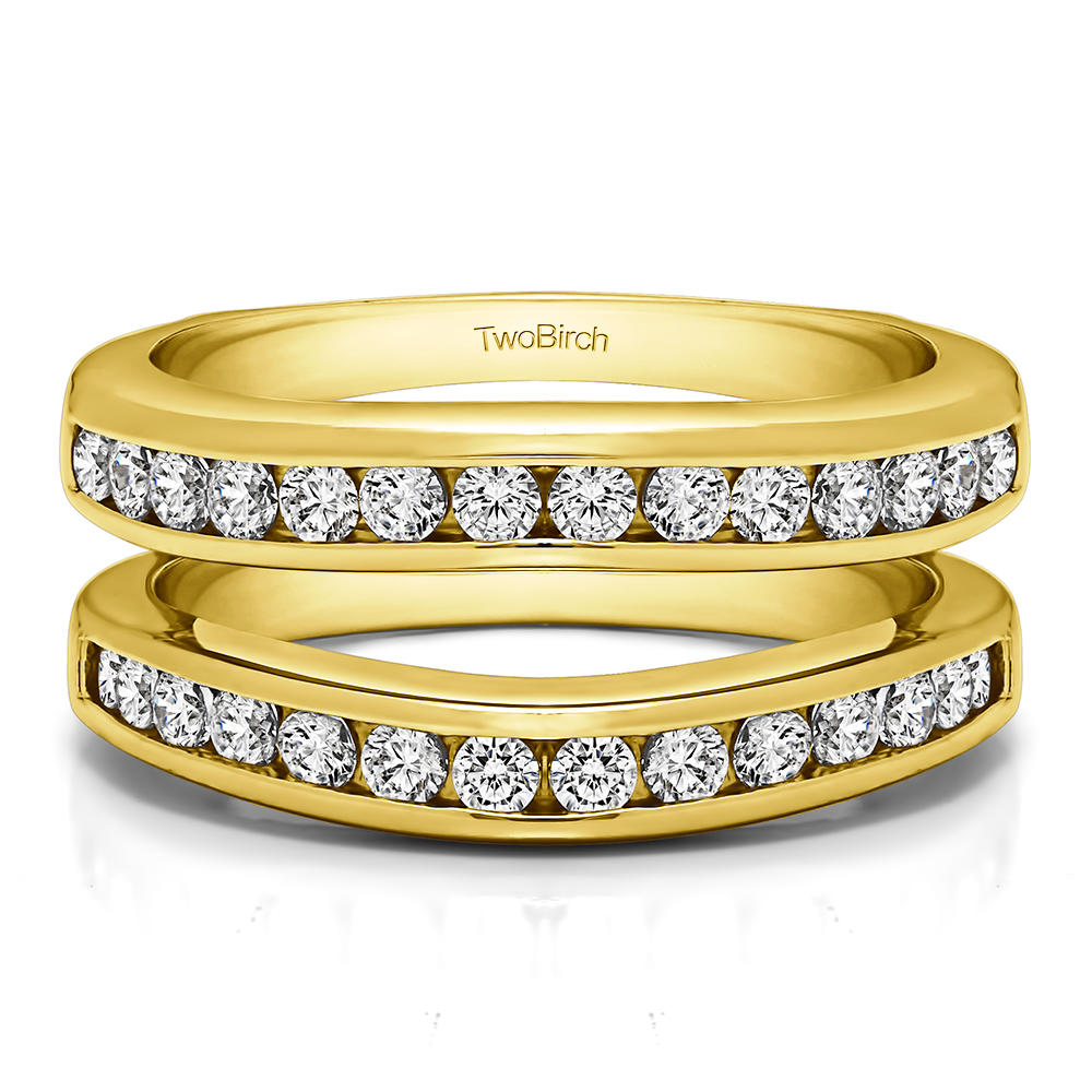 TwoBirch Channel Set Contour Wedding Ring  in Yellow Silver with Cubic Zirconia (0.66 CT)