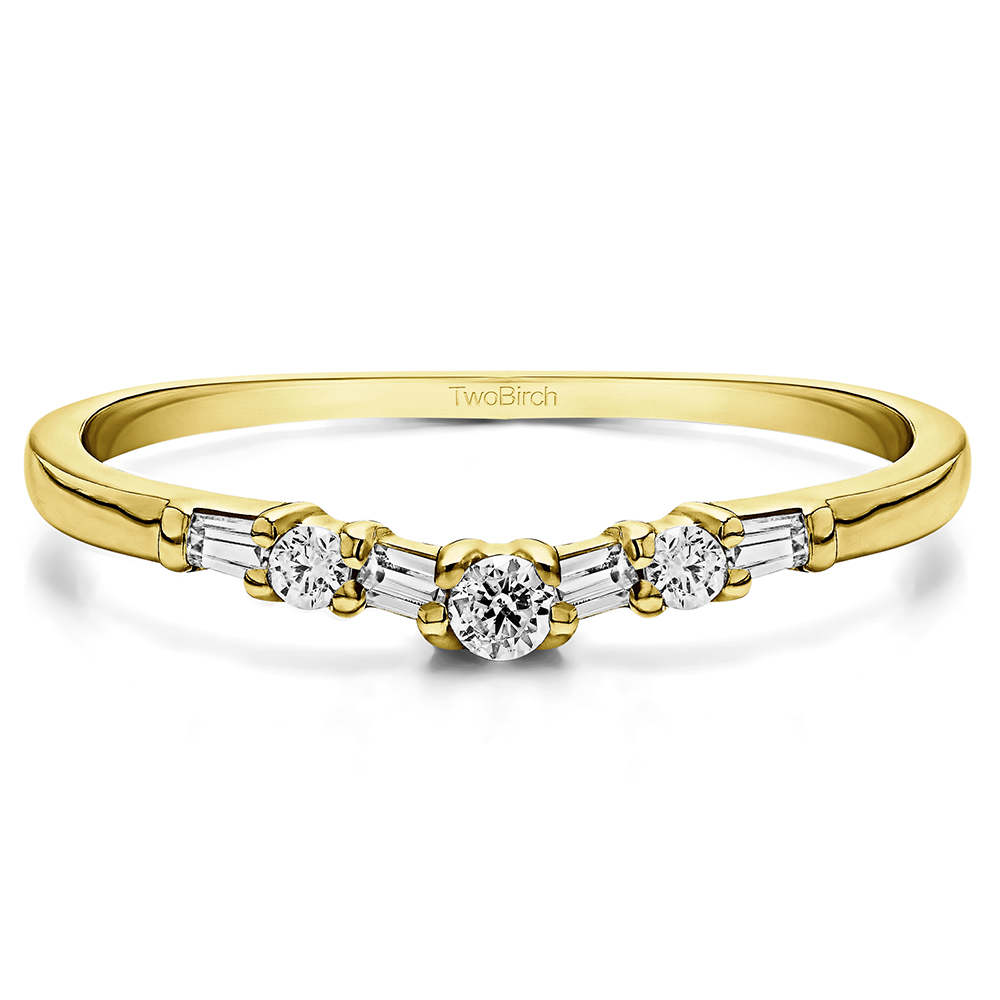 TwoBirch Fancy Curved Tracer Band in 10k Yellow gold with Cubic Zirconia (0.33 CT)