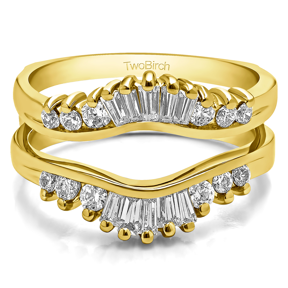 TwoBirch Classic Contour Style Ring Jacket Enhancer in Yellow Silver with Cubic Zirconia (0.65 CT)