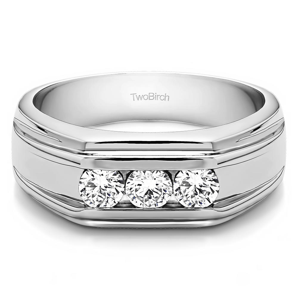 TwoBirch Unique Men's Wedding or Fashion Ring in Sterling Silver with Cubic Zirconia (0.33 CT)