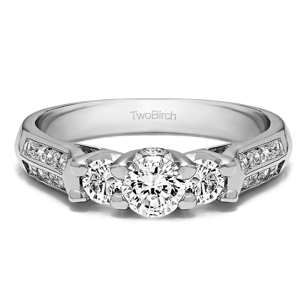 TwoBirch Three Stone Knife Edge Shank Wedding Band in 10k White Gold with Cubic Zirconia (0.52 CT)