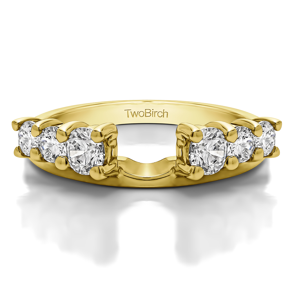 TwoBirch Double Shared Prong Graduated Six Stone Ring Wrap in 10k Yellow Gold with Cubic Zirconia (0.75 CT)