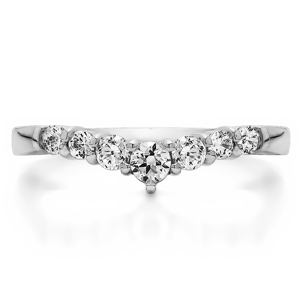 TwoBirch Chevron Classic Contour Wedding Ring in 10k White Gold with Cubic Zirconia (0.5 CT)