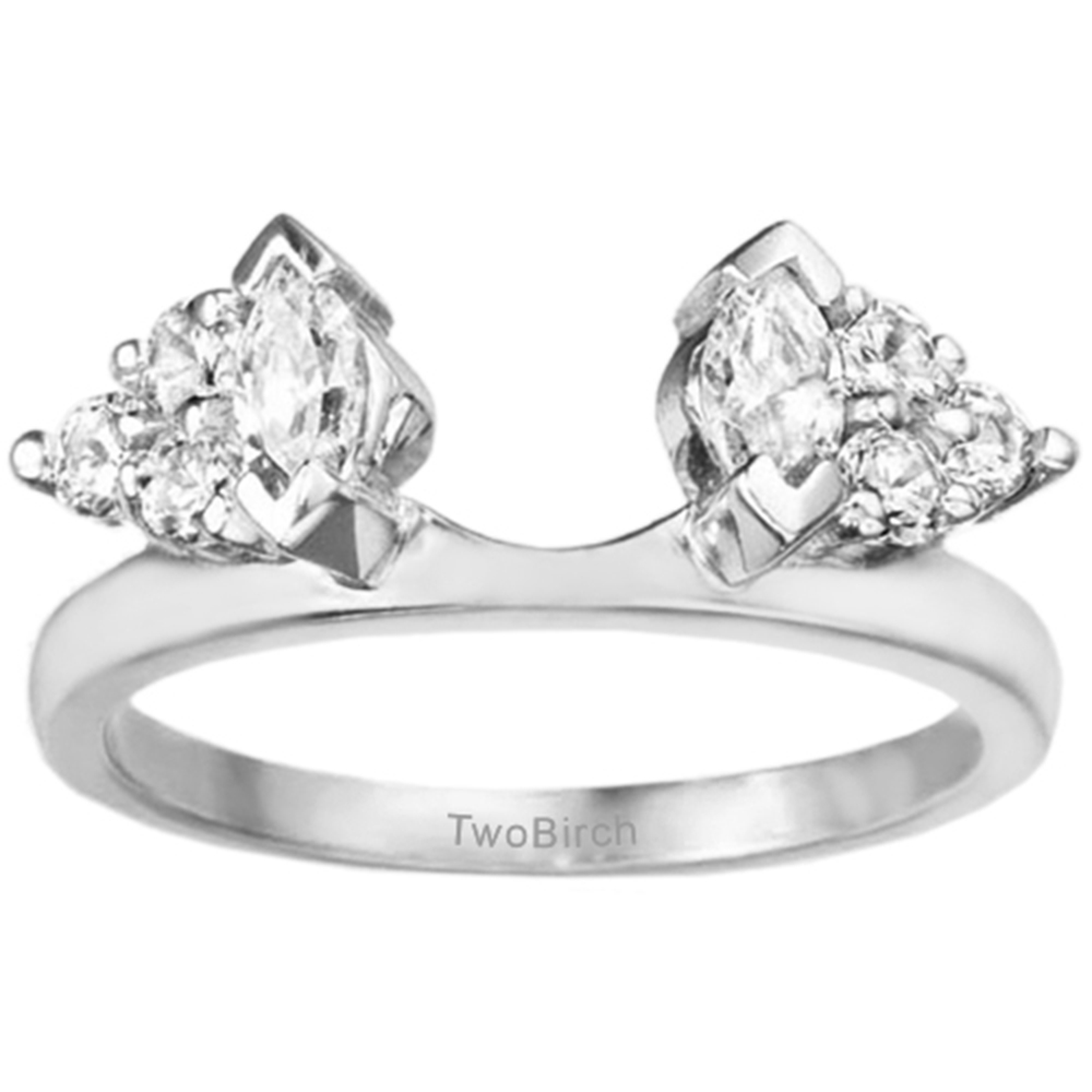 TwoBirch Classic Style Three Stone Inspired Ring Wrap in 10k White Gold with Cubic Zirconia (0.36 CT)