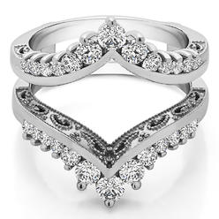 TwoBirch Filigree Vintage Wedding Ring Guard  in Sterling Silver with Cubic Zirconia (0.98 CT)
