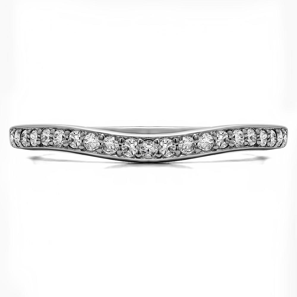 TwoBirch Dainty Curved Tracer Band in Sterling Silver with Cubic Zirconia (0.42 CT)