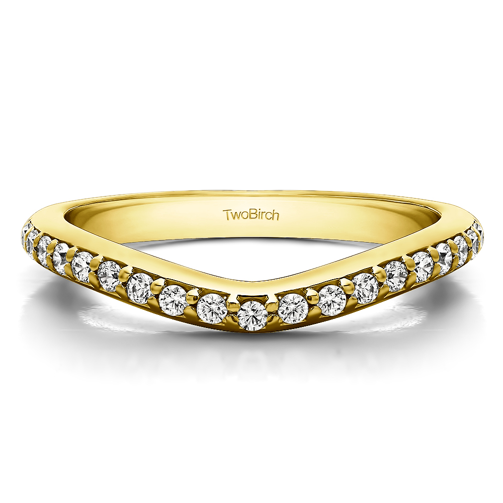 TwoBirch Double Shared Prong Contour Ring in 10k Yellow gold with Cubic Zirconia (0.25 CT)