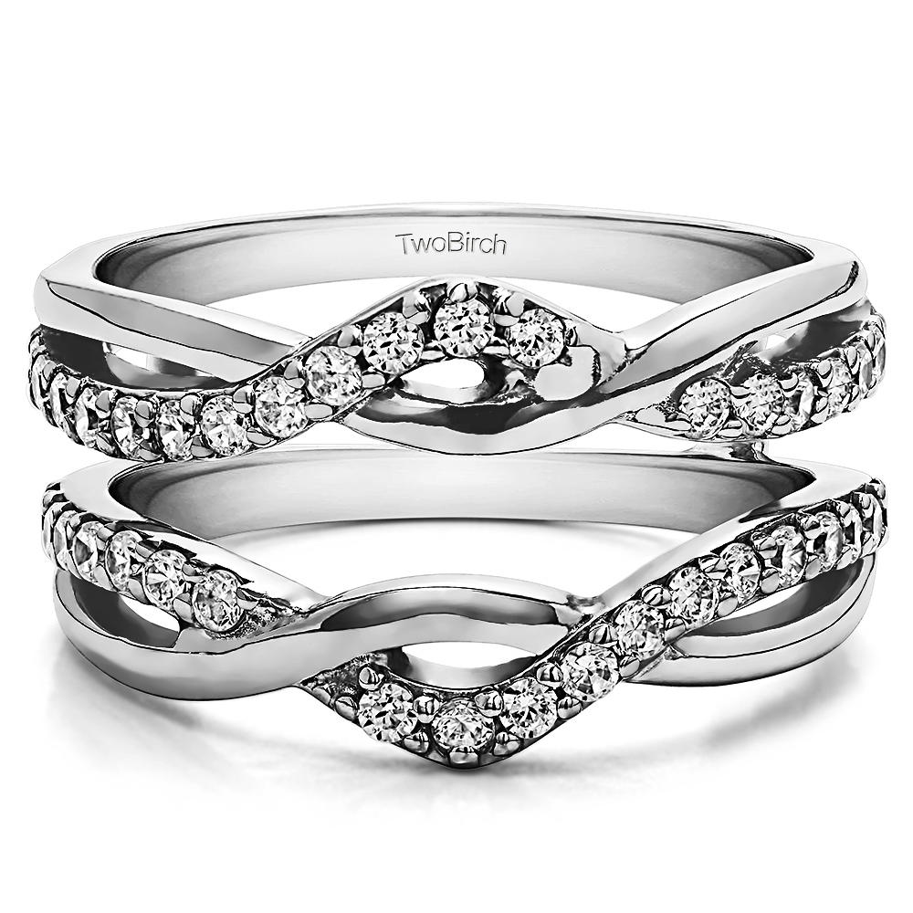 TwoBirch Criss Cross Infinity Ring Guard Enhancer  in Sterling Silver with Cubic Zirconia (0.23 CT)