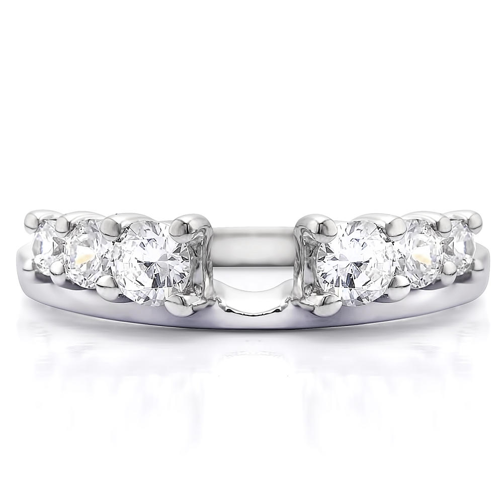 TwoBirch Double Shared Prong Graduated Six Stone Ring Wrap in 14k White Gold with Diamonds (G-H,I2-I3) (0.5 CT)