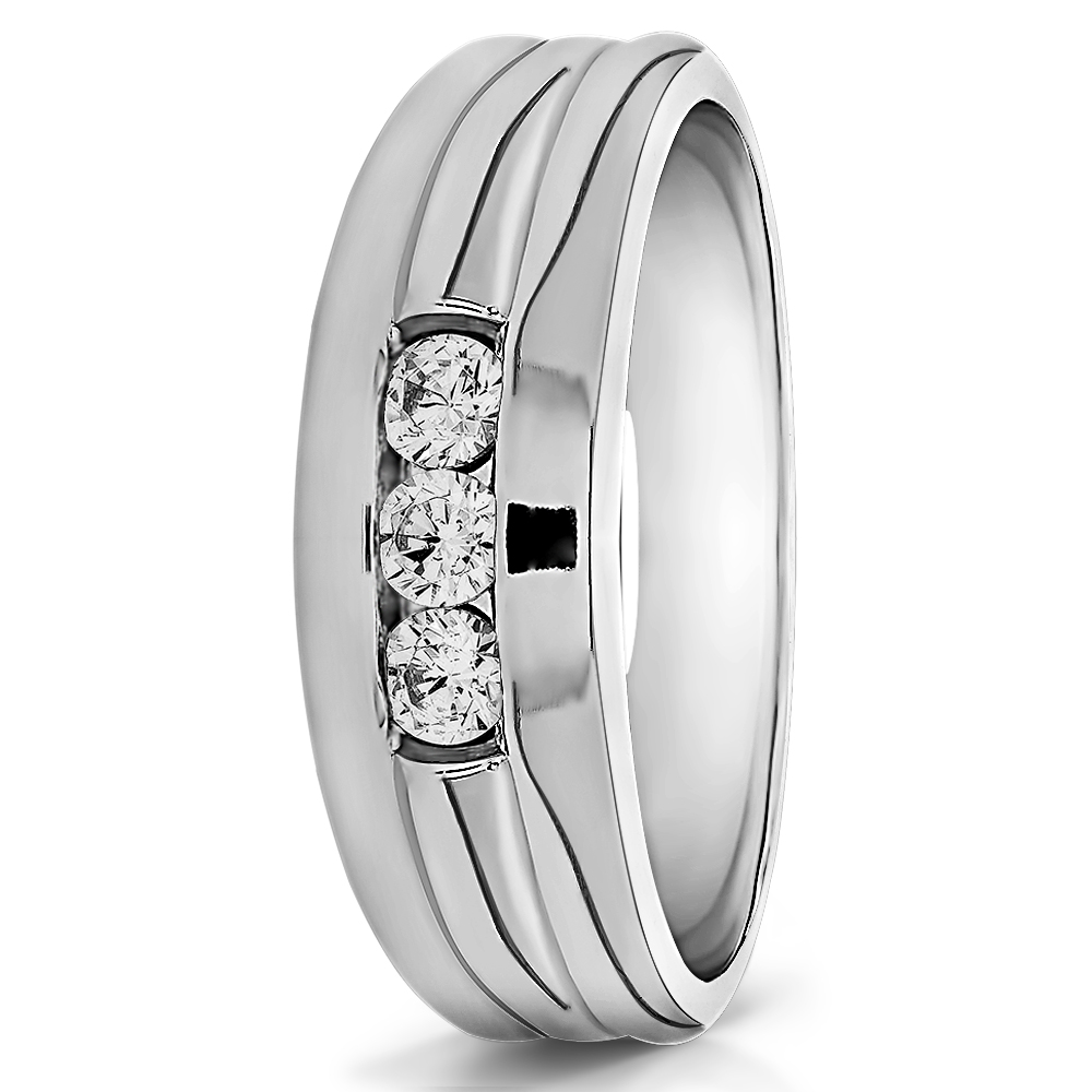 TwoBirch Three Stone Unique Men's Wedding or Unique Men's Fashion Ring in 14k White Gold with Diamonds (G-H,I2-I3) (0.72 CT)