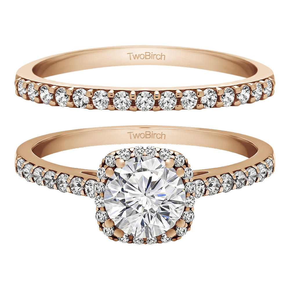 TwoBirch Bridal Set(engagment ring and matching band,2 rings) set in 10k Rose Gold With Colvard Moissanite(1.54tw)