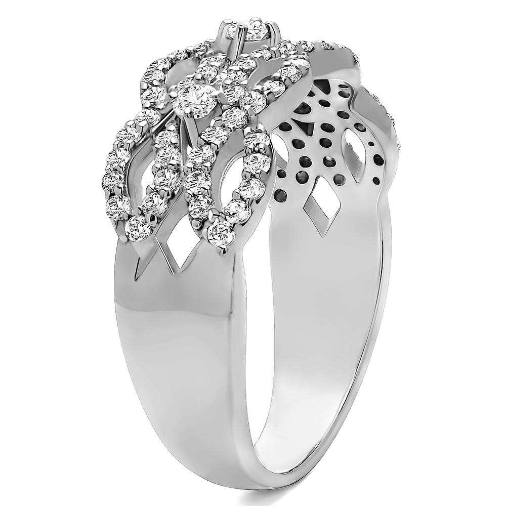 TwoBirch Criss Cross Promise Ring in Sterling Silver with Diamonds (G-H,I2-I3) (0.71 CT)