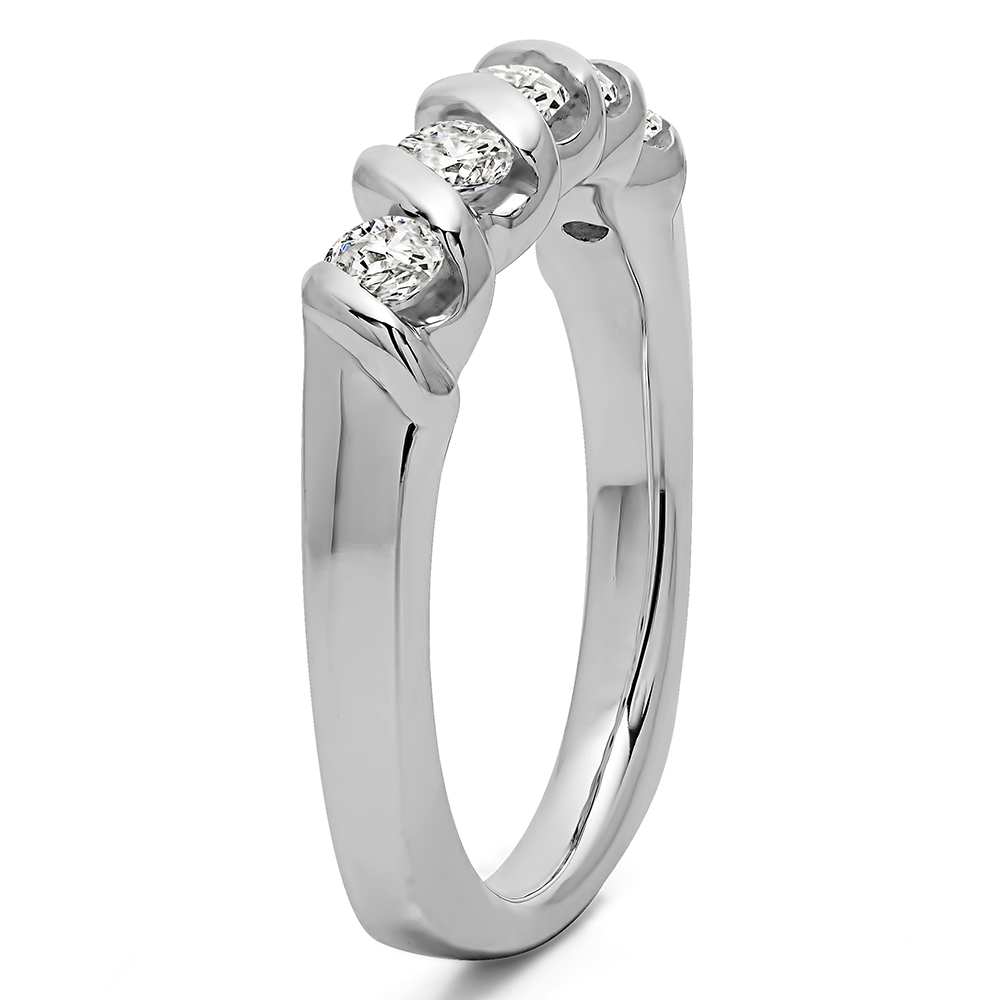 TwoBirch Five Stone Twirl Set Wedding Ring in 10k White Gold with Diamonds (G-H,I2-I3) (0.75 CT)