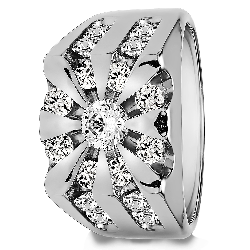 TwoBirch Men Ring in 14k White Gold with Forever Brilliant Moissanite by Charles Colvard (0.45 CT)