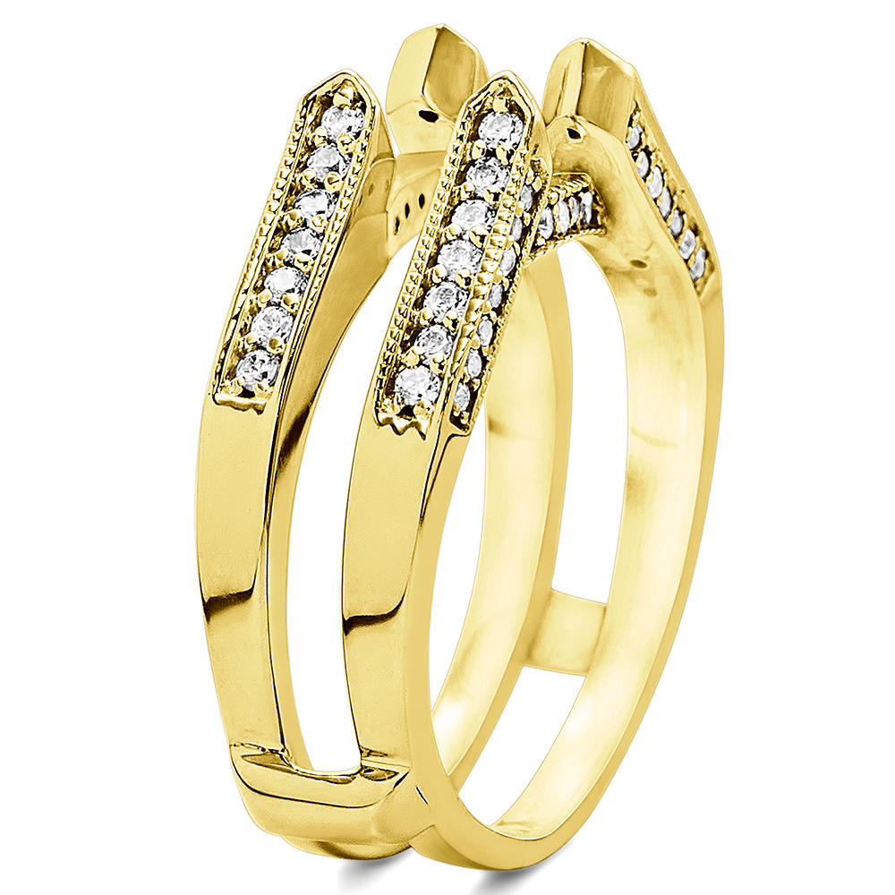 TwoBirch Cathedral Style Ring Guard in Yellow Silver with Cubic Zirconia (0.55 CT)