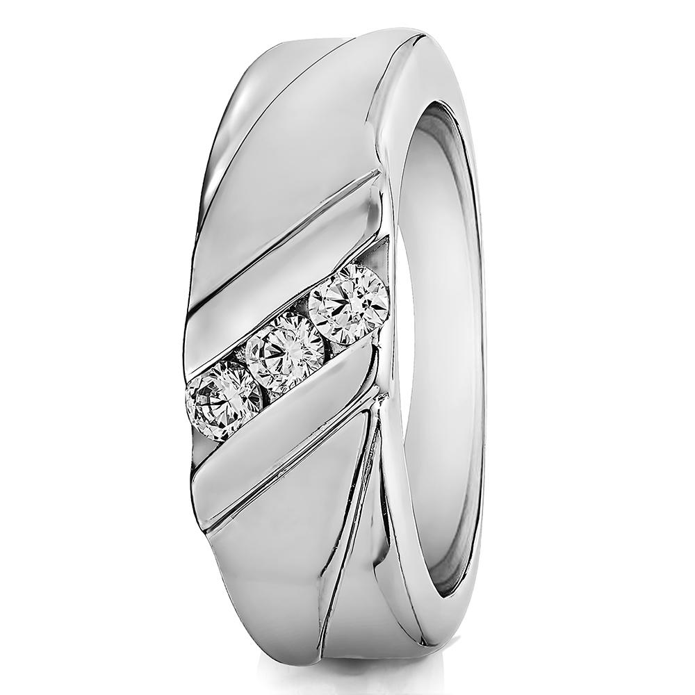 TwoBirch Men Ring in 14k White Gold with Forever Brilliant Moissanite by Charles Colvard (0.3 CT)