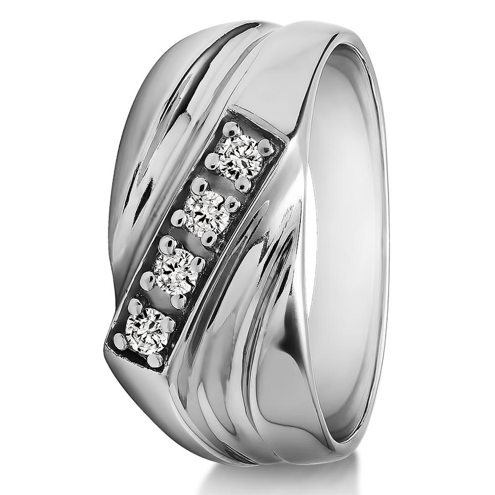 TwoBirch Cool Mens Ring with Twisted Design in Two Tone Silver with Diamonds (G-H,I2-I3) (0.24 CT)