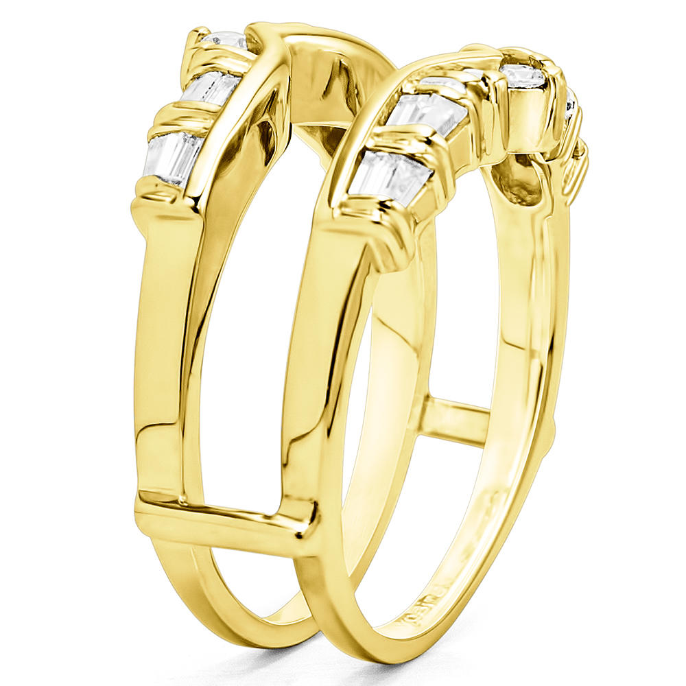 TwoBirch Classic Chevron Style Ring Guard in 10k Yellow gold with Cubic Zirconia (0.7 CT)
