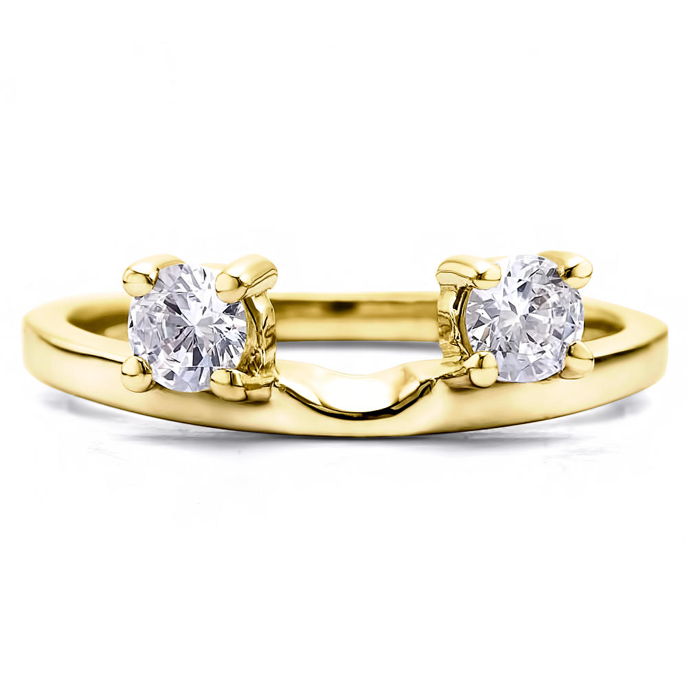 TwoBirch Three Stone Round Prong Set Ring Wrap Enhancer in 10k Yellow Gold with Diamonds (G-H,I2-I3) (0.5 CT)