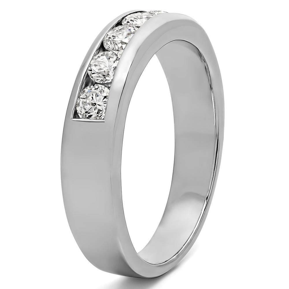 TwoBirch Five Stone Straight Channel Set Wedding Band in 10k White Gold with Diamonds (G-H,I2-I3) (0.75 CT)