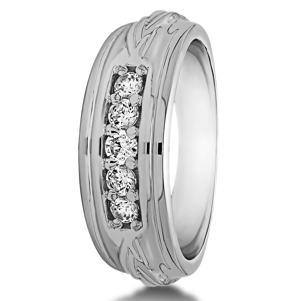 TwoBirch Engraved Design Cool Mens Wedding Ring or Unique Mens' Fashion Ring in 10k Two Tone Gold with Diamonds (G-H,I2-I3) (0.5 CT)