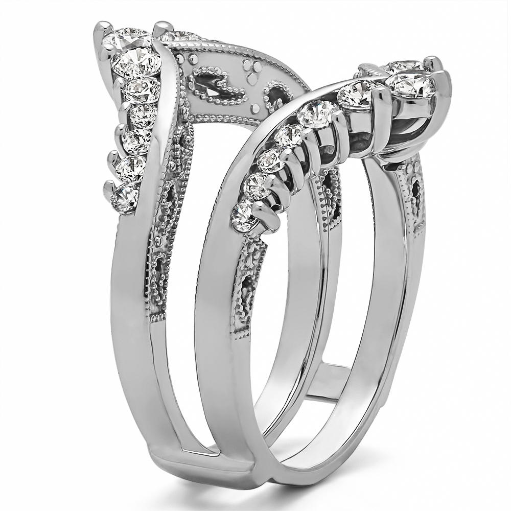 TwoBirch Filigree Vintage Wedding Ring Guard  in 14k White Gold with Diamonds (G-H,I2-I3) (0.98 CT)