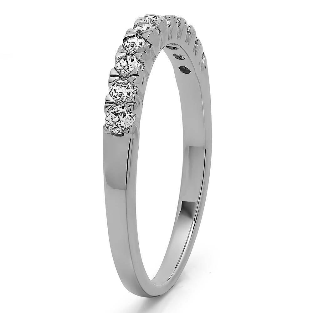 TwoBirch 1/3 CT Ten Stone French Cut Pave Set Wedding Ring in Sterling Silver with Diamonds (G-H,I2-I3) (0.3 CT)