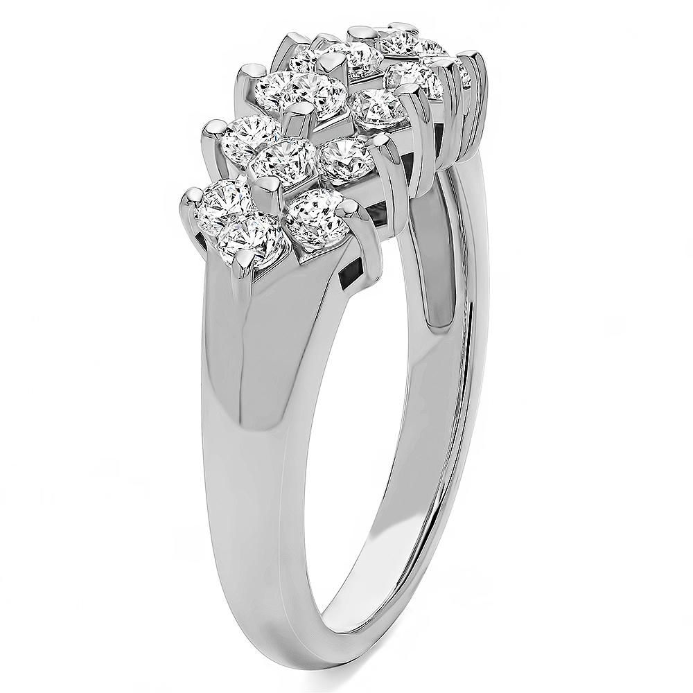 TwoBirch 1CT Shared Prong Flower Shaped Anniversary Band in 14k White Gold with Diamonds (G-H,I2-I3) (1 CT)