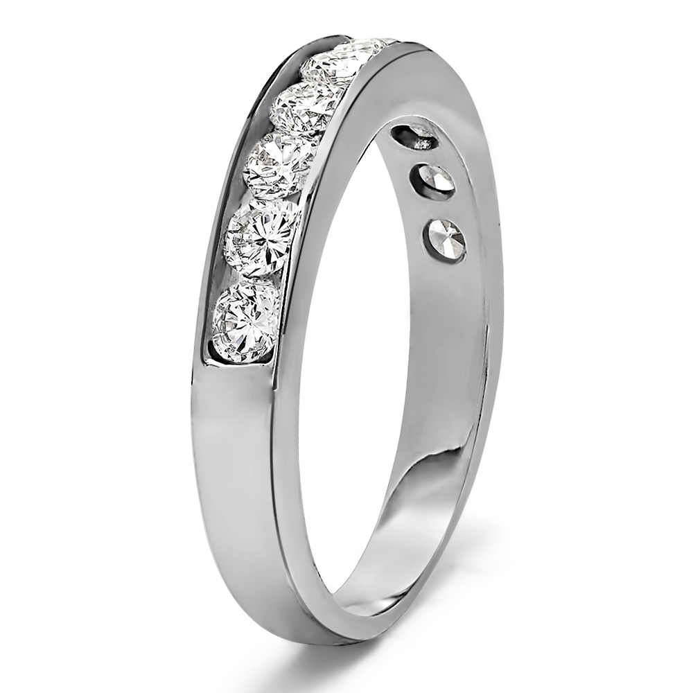 TwoBirch 10 Stone Straight Channel Set Wedding Ring in Sterling Silver with Diamonds (G-H,I2-I3) (0.25 CT)