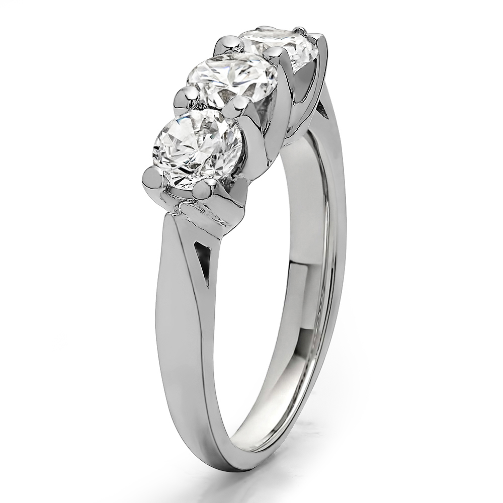 TwoBirch 1CT Three Stone Trellis Wedding Ring in 14k White Gold with Forever Brilliant Moissanite by Charles Colvard (0.99 CT)