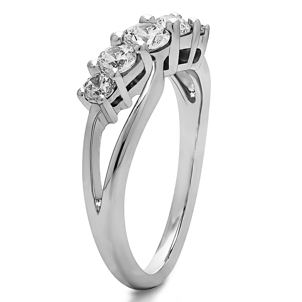 TwoBirch 1/2CT Twist Double Shared Prong Bypass Wedding Ring in Sterling Silver with Diamonds (G-H,I2-I3) (0.53 CT)