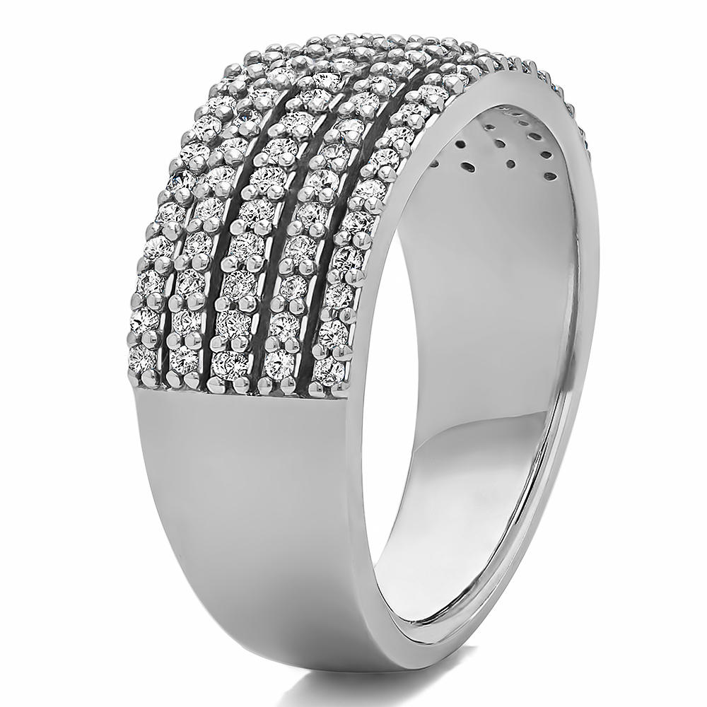 TwoBirch 1/2CT Multi Row Shared Prong Wedding Ring in 14k White Gold with Diamonds (G-H,I2-I3) (0.5 CT)