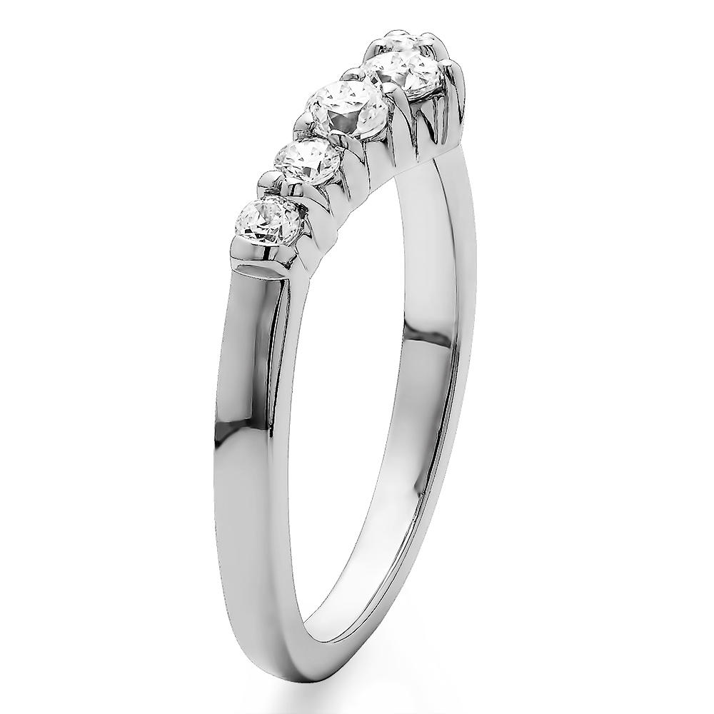 TwoBirch Chevron Classic Contour Wedding Ring in 10k White Gold with Cubic Zirconia (0.5 CT)
