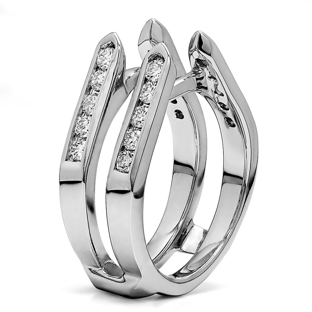 TwoBirch Channel Set Cathedral Style Ring Guard in 10k White Gold with Diamonds (G-H,I2-I3) (0.5 CT)