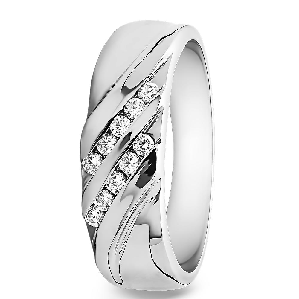 TwoBirch Men Ring in 10k White Gold with Forever Brilliant Moissanite by Charles Colvard (0.23 CT)