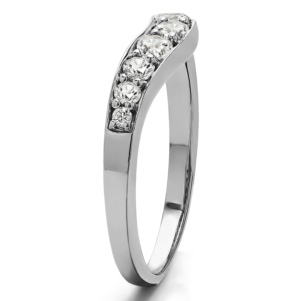 TwoBirch Graduated Curved Wedding Band in 10k Yellow gold with Cubic Zirconia (0.43 CT)