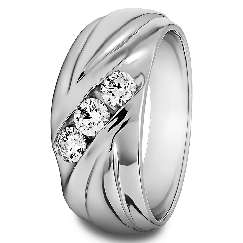 TwoBirch Contemporary Channel Set Mens Wedding Ring or Unique Mens Fashion Ring in Sterling Silver with Cubic Zirconia (0.33 CT)