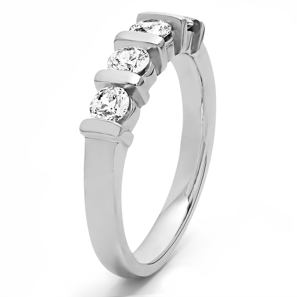 TwoBirch Four Stone Bar Set Wedding Ring in Sterling Silver with Cubic Zirconia (0.24 CT)